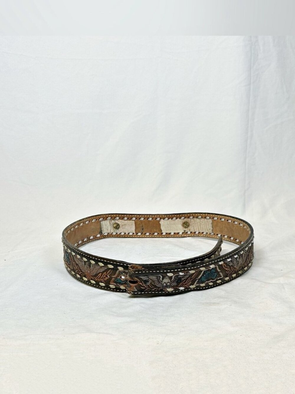 Vintage Dun Dee Mens Brown Hand Tooled Leather Eagle Cowboy Western Belt~31-36~
